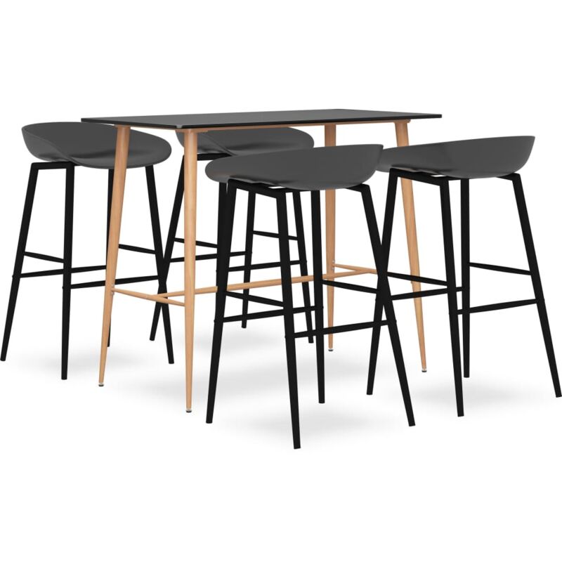 

vidaXL Mesa alta y taburetes de bar 5 piezas negro y gris - Negro