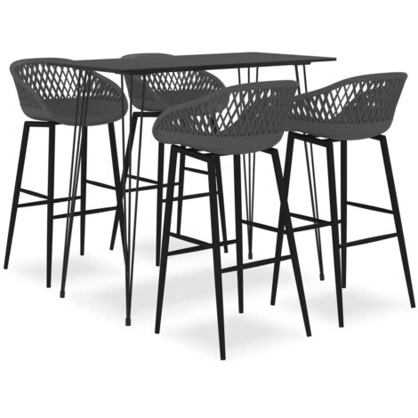 Mesa alta y taburetes de bar 5 piezas negro y gris
