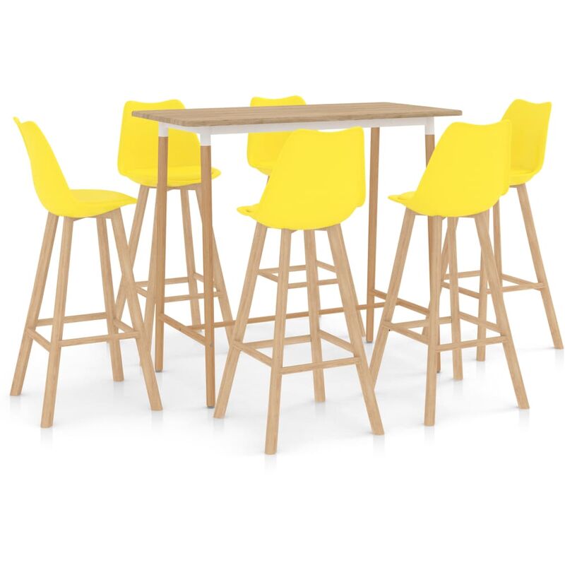 

BHD - Mesa alta y taburetes de bar 7 piezas amarillo