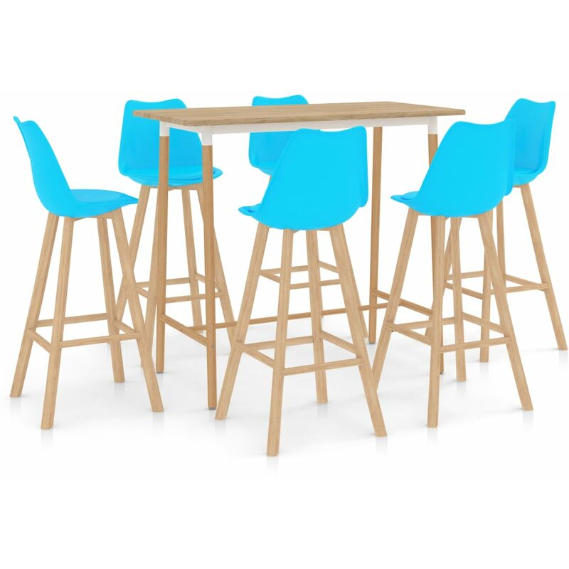 

BHD - Mesa alta y taburetes de bar 7 piezas azul