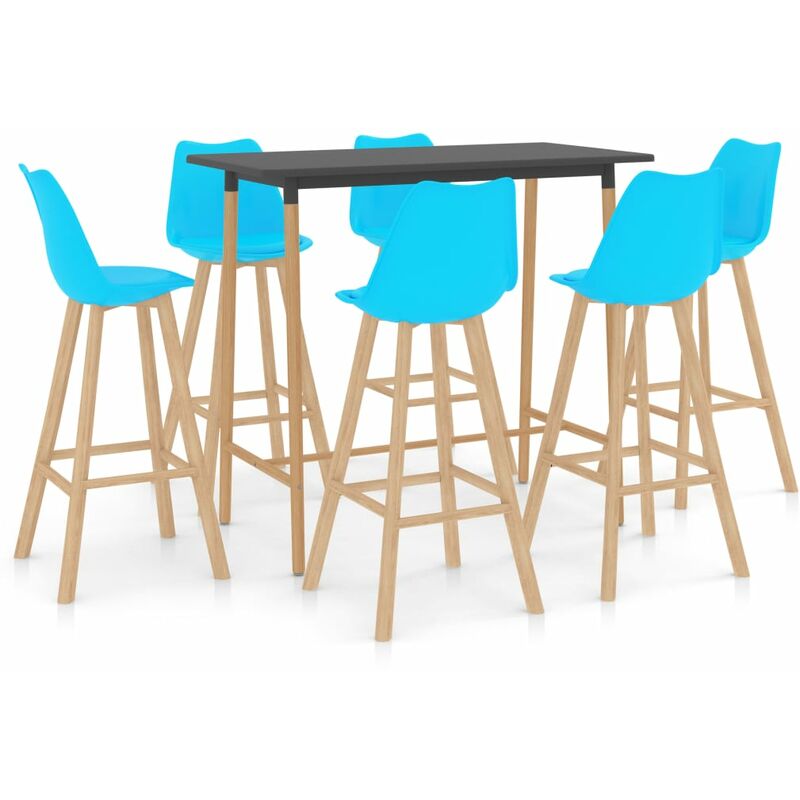 

BHD - Mesa alta y taburetes de bar 7 piezas azul