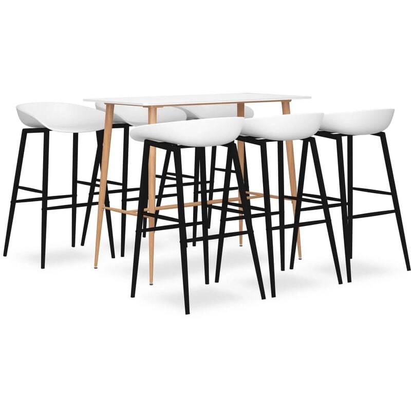 

Bh Design - Mesa alta y taburetes de bar 7 piezas blanco