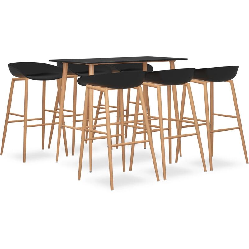 

BHD - Mesa alta y taburetes de bar 7 piezas negro
