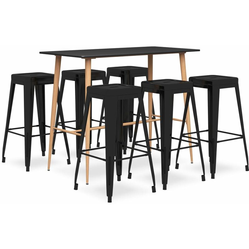 

BHD - Mesa alta y taburetes de bar 7 piezas negro