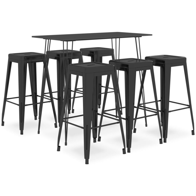 

Mesa alta y taburetes de bar 7 piezas negro - Negro - Vidaxl