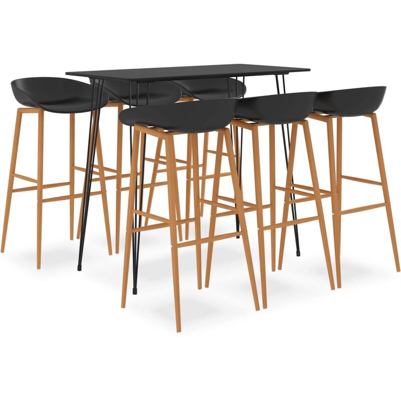 

Mesa alta y taburetes de bar 7 piezas negro - Negro - Vidaxl