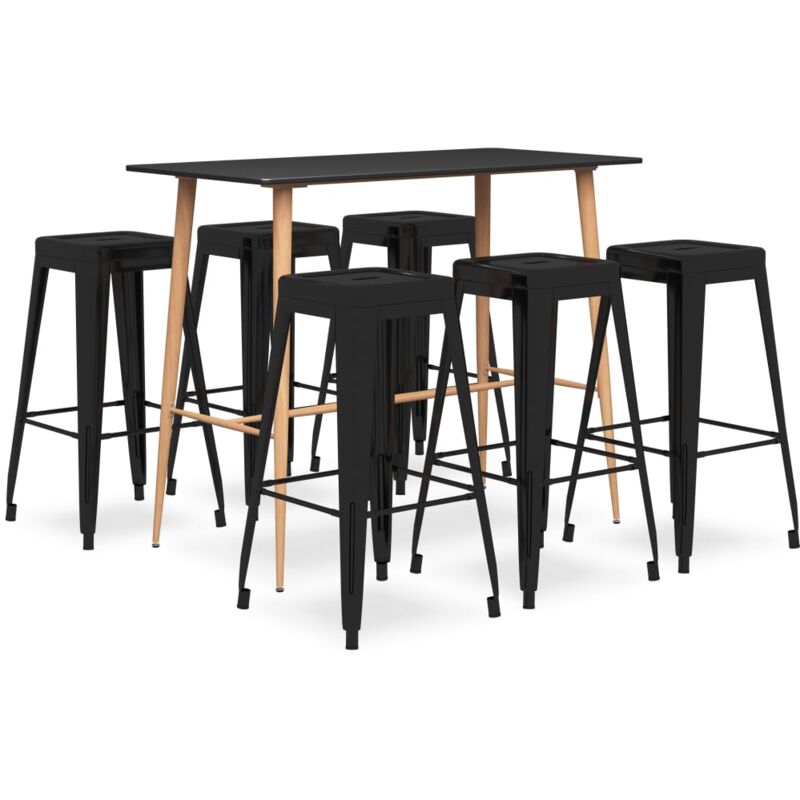 

Mesa alta y taburetes de bar 7 piezas negro - Negro - Vidaxl