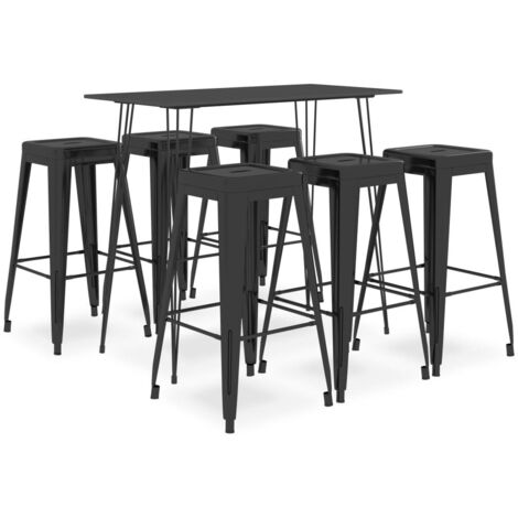 Mesa alta y taburetes de bar 7 piezas negro