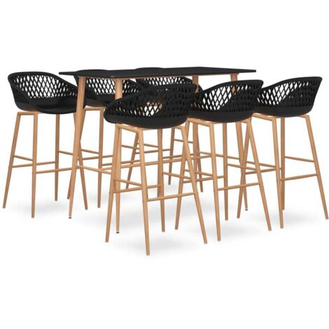Mesa alta y taburetes de bar 7 piezas negro