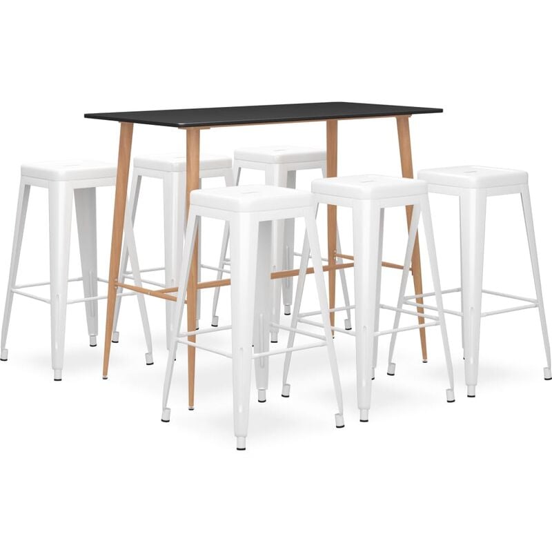 

BHD - Mesa alta y taburetes de bar 7 piezas negro y blanco