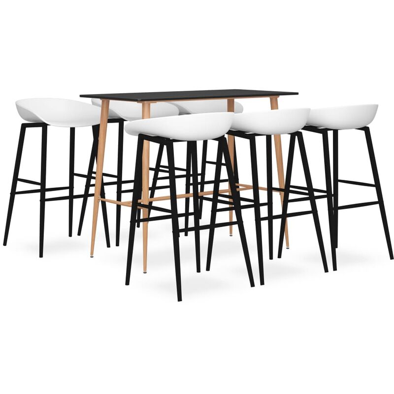 

BHD - Mesa alta y taburetes de bar 7 piezas negro y blanco