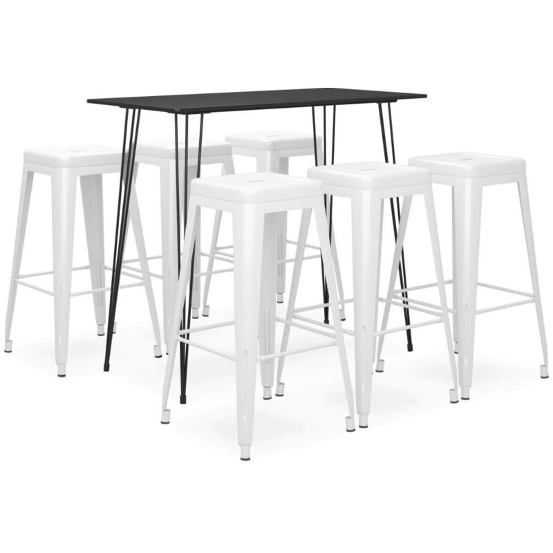 

Mesa alta y taburetes de bar 7 piezas negro y blanco - Negro - Vidaxl