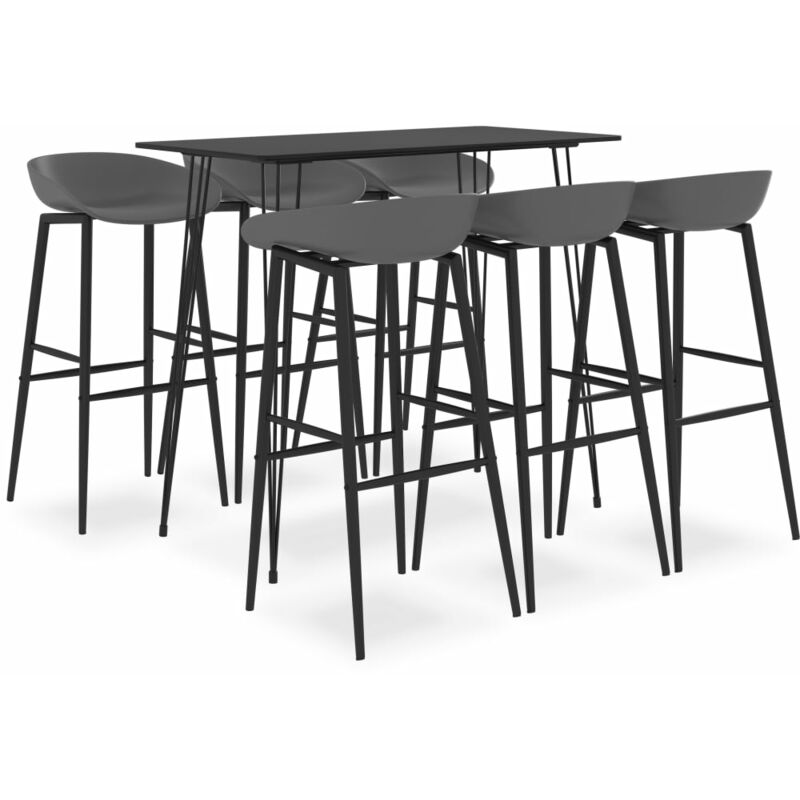 

BHD - Mesa alta y taburetes de bar 7 piezas negro y gris