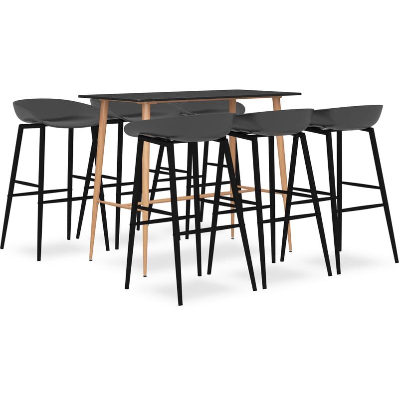 

BHD - Mesa alta y taburetes de bar 7 piezas negro y gris