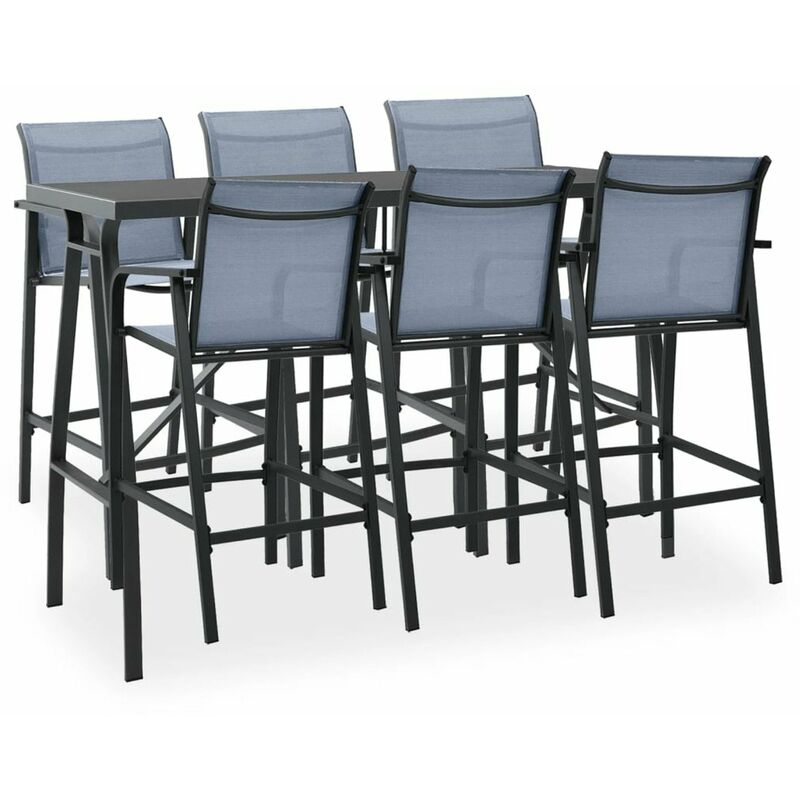 

Mesa alta y taburetes de bar de jardin 7 piezas negro y gris