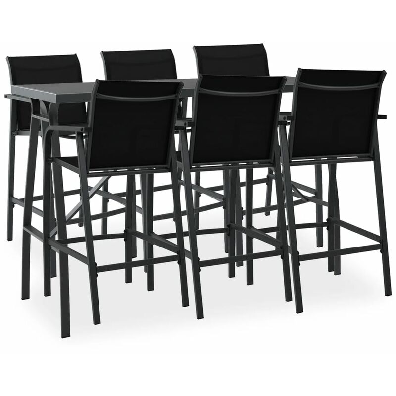 

Mesa alta y taburetes de bar de jardín 7 piezas negro y gris