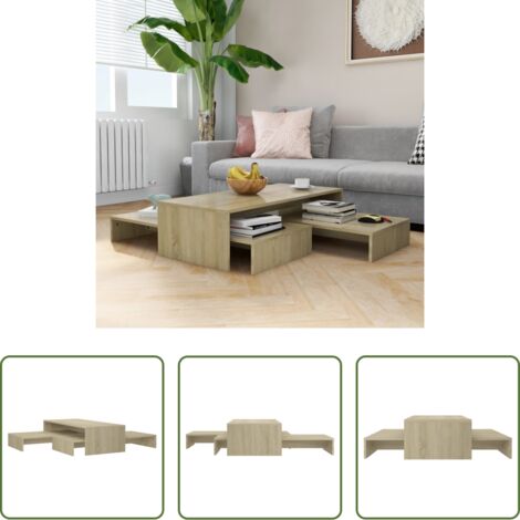 Mesa apilable -  Mesa centro apilable contrachapada roble Sonoma 100x100x26,5 cm