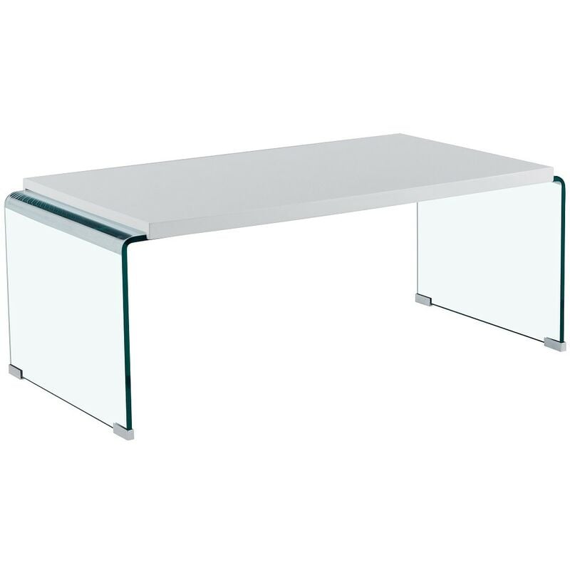 

Mesa ARISTON, baja, lacada blanca, cristal, 110x55 cms