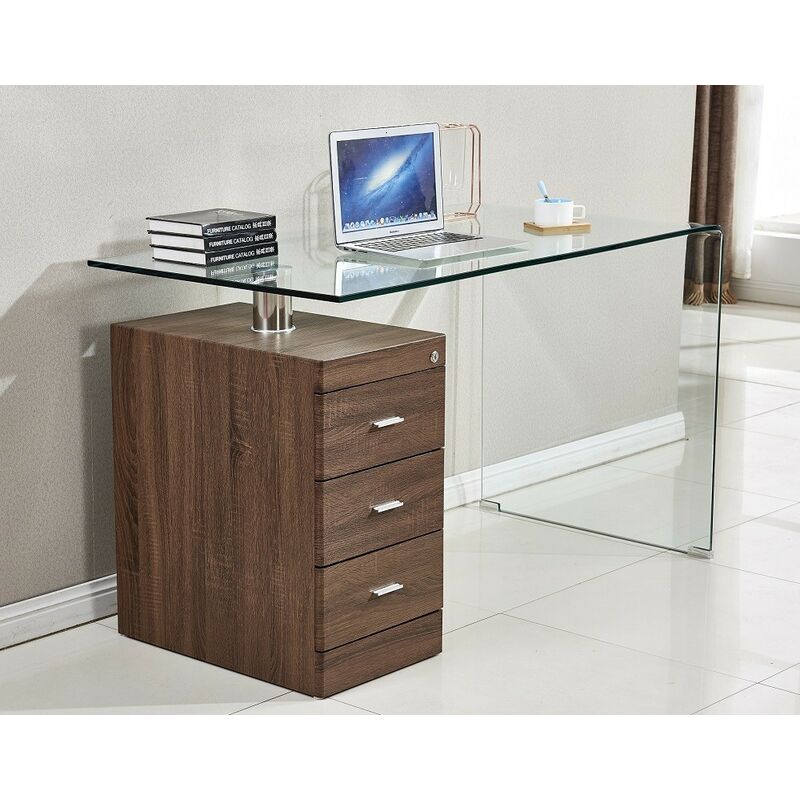 

Mesa ARTEMISA, cristal curvado, cajonera bilaminada, 125x65 cms