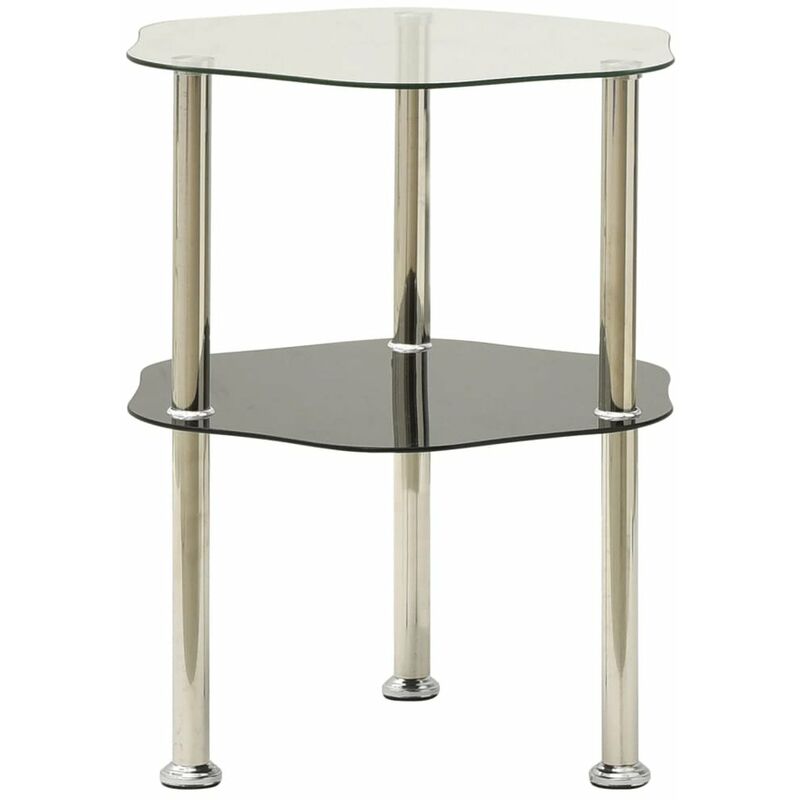 

Mesa auxiliar 2 niveles vidrio transparente y negro 38x38x50 cm