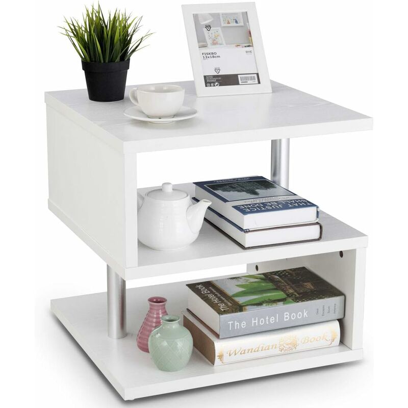 

Mesa Auxiliar 3 Estantes 50x50x50cm Mesita de Noche Mesa de Café (Blanco)