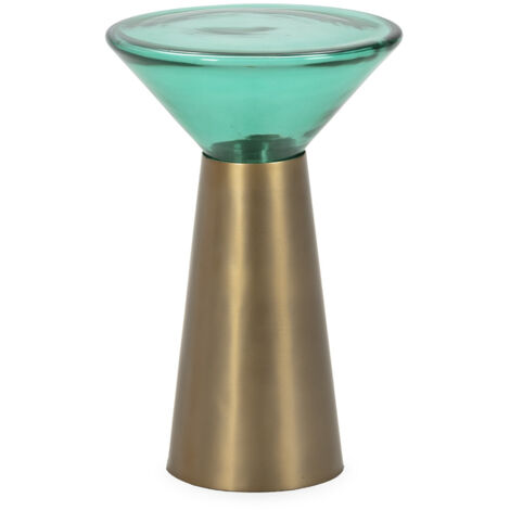 Mesa Auxiliar 32,5X32,5X51 Metal Dorado/Cristal Turquesa