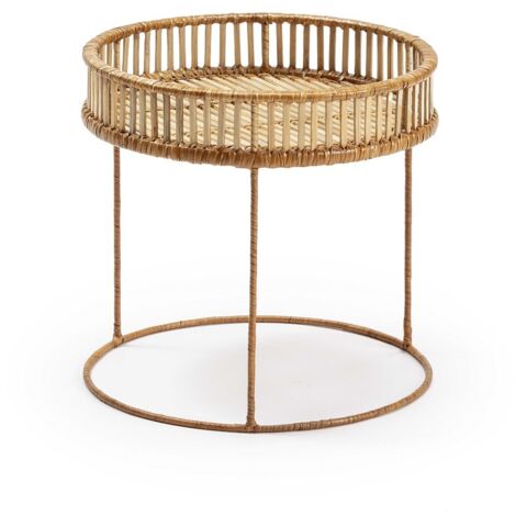 Mesa Auxiliar 39X39X37 Mimbre Natural/Metal