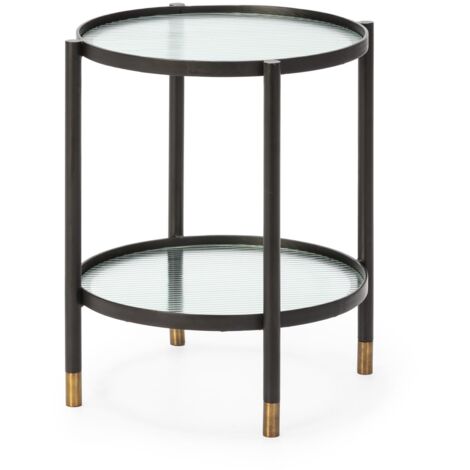 Mesa Auxiliar 51X51X56 Metal Negro/Laton Viejo/Cristal