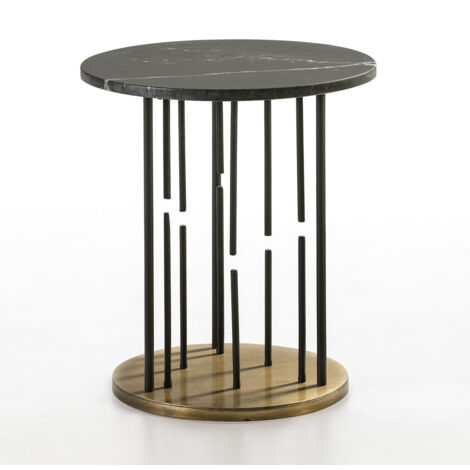 Mesa Auxiliar 51X51X58 Marmol Negro/Metal Dorado/Negro