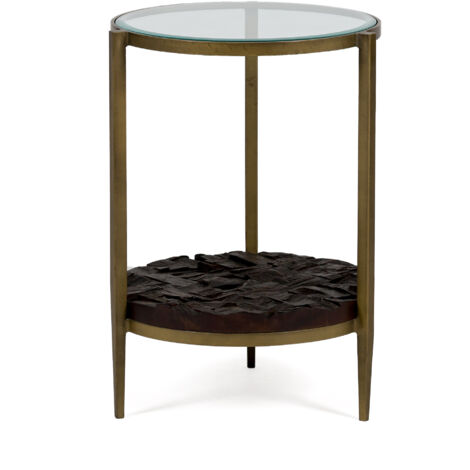 Mesa Auxiliar 51X51X61 Metal Dorado Antique/Madera Marron/Cristal