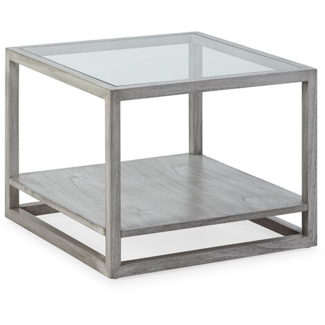 Mesa Auxiliar 60X60X45 Cristal/Madera Gris Velado