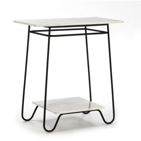 Mesa Auxiliar 71X41X78 Marmol Blanco/Metal Negro