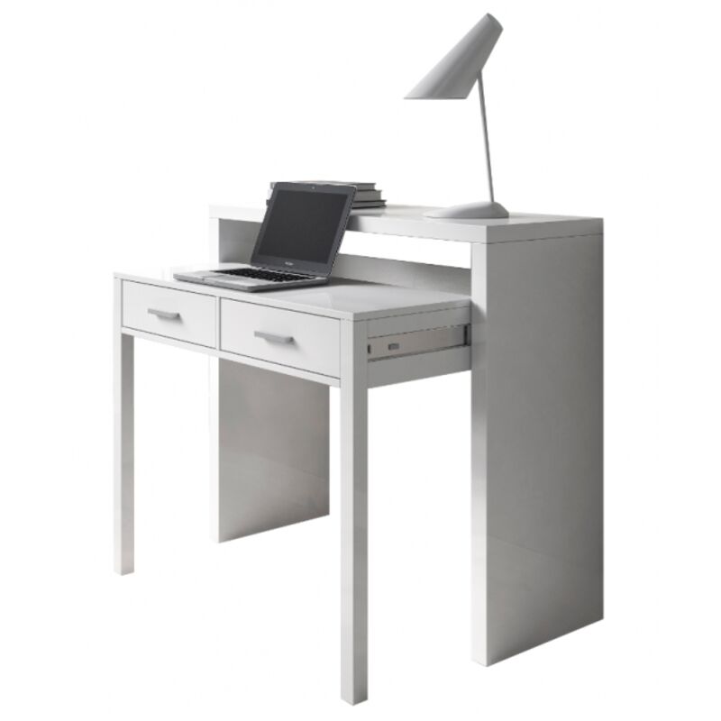 

Mesa auxiliar 98,5x36 cm extensible Blanco mate con 2 cajones | Blanco