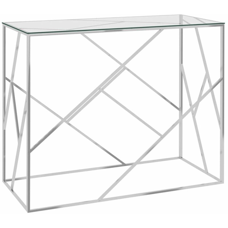 

Happyshopping - Mesa auxiliar acero inoxidable y vidrio plateado 90x40x75 cm
