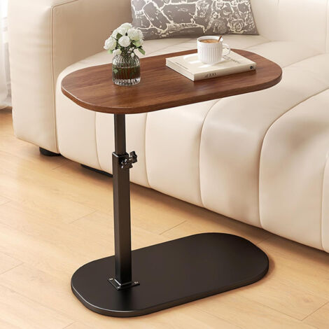 Mesa auxiliar ajustable (45-80 cm) de madera de nogal y metal.