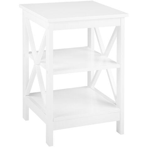 Mesa auxiliar blanca con almacenamiento 2 niveles con estantería minimalista escandinava Foster