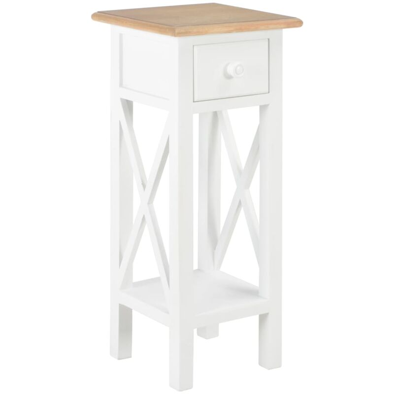 

vidaXL Madera de Pino Mesa Auxiliar con Cajón 27x27x65,5 cm Marrón y Blanco - Blanco