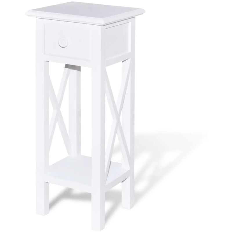 

vidaXL Madera de Pino Mesa Auxiliar con Cajón 27x27x65,5 cm Blanca - Blanco