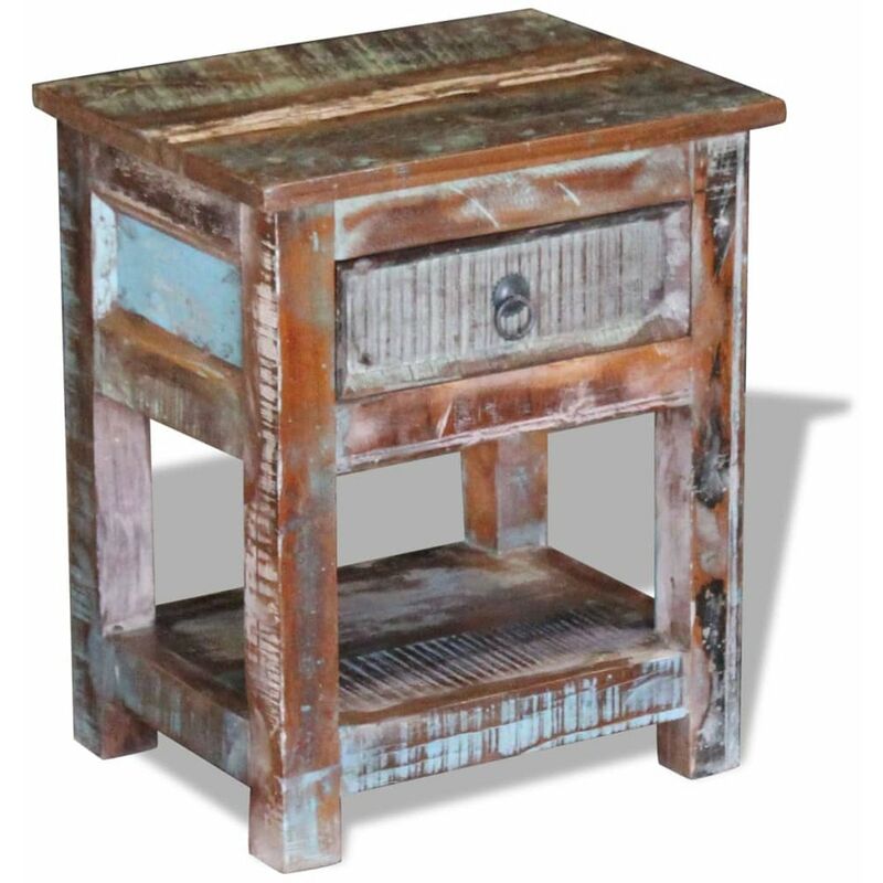 

Mesa auxiliar con 1 cajon madera maciza reciclada 43x33x51 cm