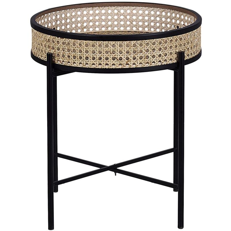 

Beliani - Mesa auxiliar de metal negro/madera clara ø 36 cm VIENNA