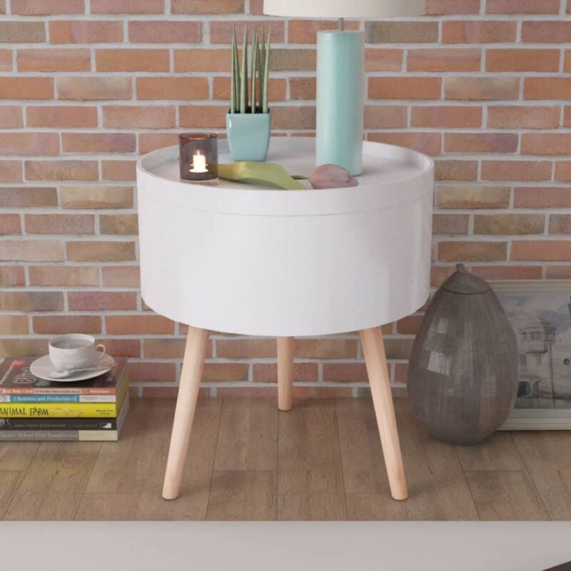 

Mesa auxiliar con bandeja redonda blanca 39,5x44,5 cm - Blanco