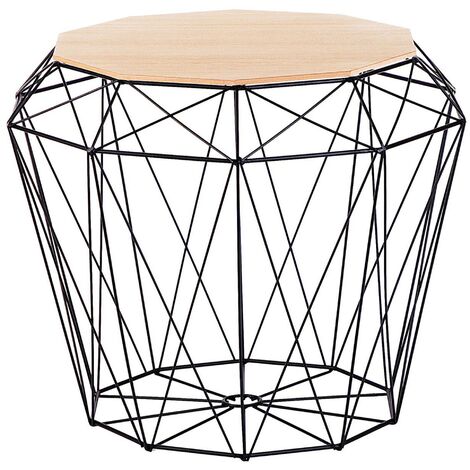 Mesa auxiliar con base de madera clara y metal negro tapa extraíble alambre estilo glamour Elida
