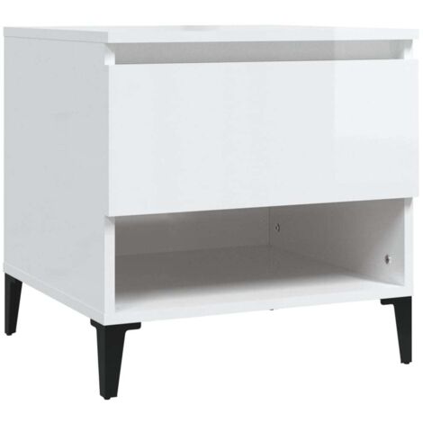 Mesa auxiliar con cajón auxiliar 50 x 46 x 50 cm madera contrachapada blanco brillo DEC032369