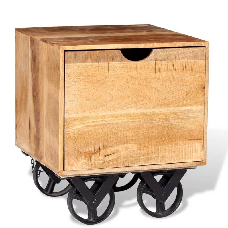 

Mesa auxiliar con cajón y ruedas madera de mango 40x40x45 cm