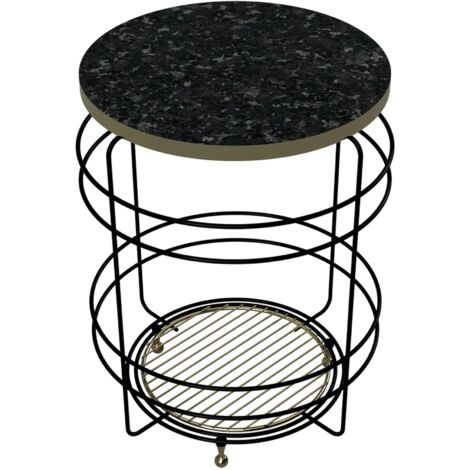 Mesa auxiliar con cesta de almacenaje 55 x 40 cm efecto mármol negro y dorado 030010943