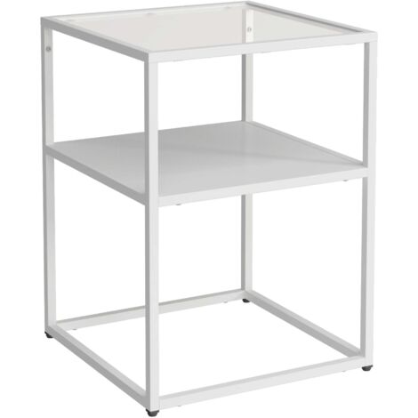 Mesa auxiliar con estante acero cristal templado 55 x 40 x 40 cm blanco mate 030010964