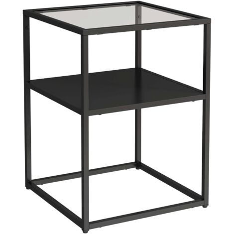 Mesa auxiliar con estante acero cristal templado 55 x 40 x 40 cm negro mate 030010965