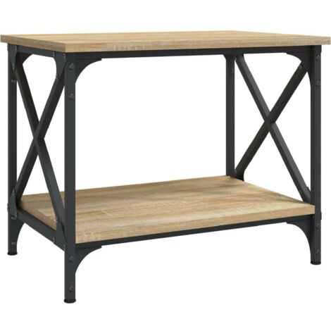 Mesa auxiliar con estante diseño industrial 55 x 38 x 45 cm madera de ingeniería color roble y acero DEC040279