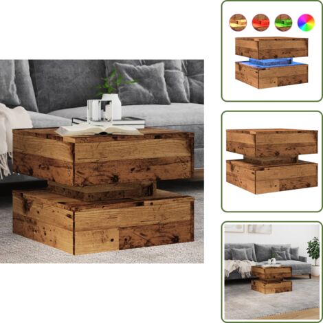 Mesa auxiliar con luces LED - vidaXL Mesa de centro con luces LED madera envejecida 50x50x40 cm - Mesa de centro moderna