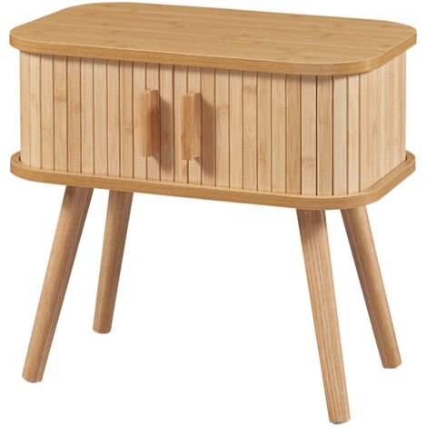 Mesa auxiliar con puertas correderas MDF madera de bambú 48 x 30 x 45 cm natural 030010939